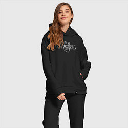 Женский костюм оверсайз С новым годом белый текст, цвет: черный — фото 2