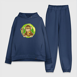 Женский костюм оверсайз Мультяшная обезьяна с бананом, цвет: тёмно-синий
