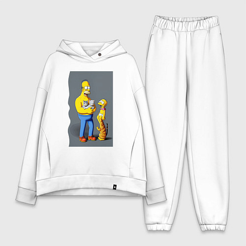 Женский костюм оверсайз Homer Simpson and cats - нейросеть арт / Белый – фото 1