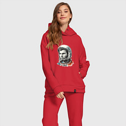 Женский костюм оверсайз Юрий Гагарин в современном стиле, цвет: красный — фото 2