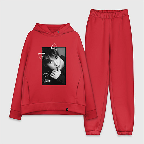 Женский костюм оверсайз Котик Ян Ян / Красный – фото 1