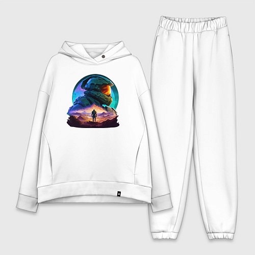 Женский костюм оверсайз Киборг и космический пейзаж / Белый – фото 1