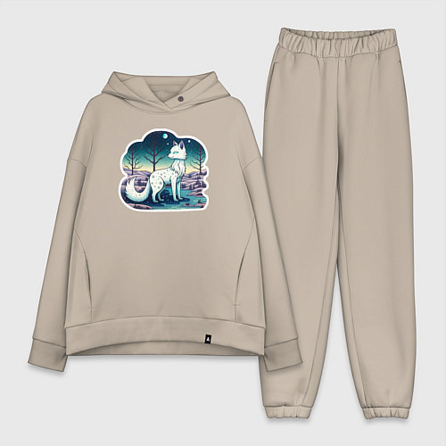 Женский костюм оверсайз Магическая белая лисица / Миндальный – фото 1