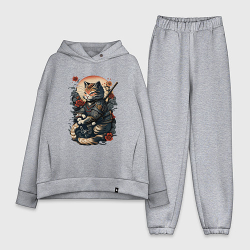 Женский костюм оверсайз Самурай кот / Меланж – фото 1