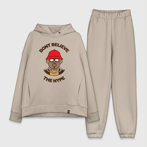 Женский костюм оверсайз Dont believe the hype / Миндальный – фото 1