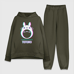 Женский костюм оверсайз Символ Totoro в стиле glitch, цвет: хаки