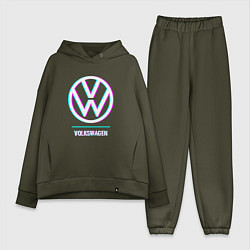 Женский костюм оверсайз Значок Volkswagen в стиле glitch, цвет: хаки