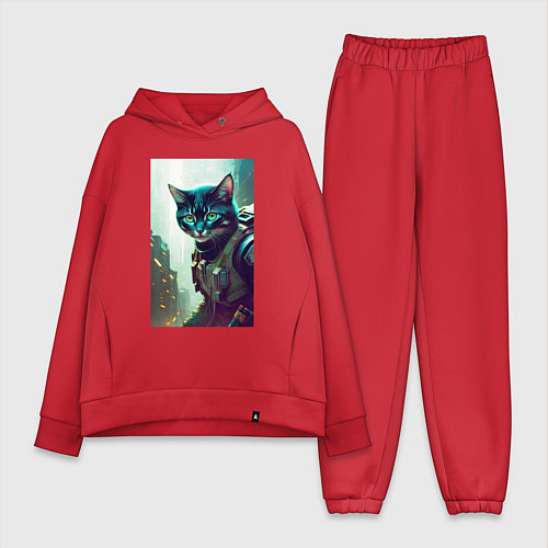 Женский костюм оверсайз Cool kitten - cyberpunk / Красный – фото 1