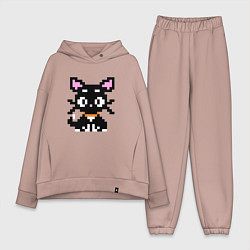 Женский костюм оверсайз Пиксельная кошка, цвет: пыльно-розовый