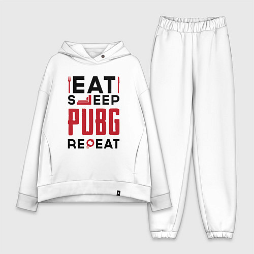 Женский костюм оверсайз Надпись: eat sleep PUBG repeat / Белый – фото 1
