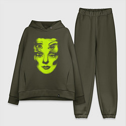 Женский костюм оверсайз Double lime face, цвет: хаки