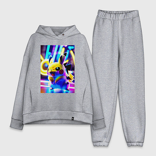 Женский костюм оверсайз Светящийся Пикачу - нейросеть / Меланж – фото 1