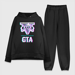 Женский костюм оверсайз GTA в стиле glitch и баги графики, цвет: черный
