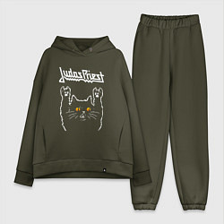 Женский костюм оверсайз Judas Priest rock cat, цвет: хаки
