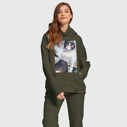 Женский костюм оверсайз Anime girl in town / Хаки – фото 2