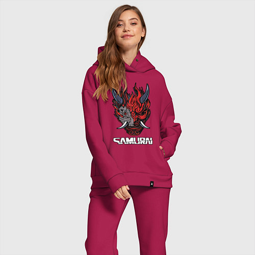 Женский костюм оверсайз Samurai logo / Маджента – фото 2