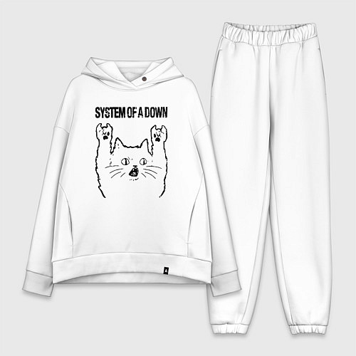 Женский костюм оверсайз System of a Down - rock cat / Белый – фото 1
