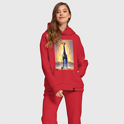 Женский костюм оверсайз Жираф в большом городе - фантазия - Нью-Йорк, цвет: красный — фото 2