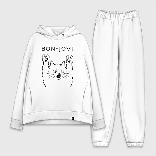 Женский костюм оверсайз Bon Jovi - rock cat / Белый – фото 1