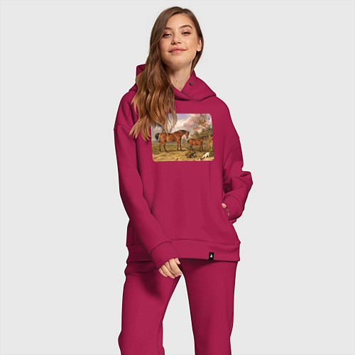 Женский костюм оверсайз Две лошади и две собаки / Маджента – фото 2