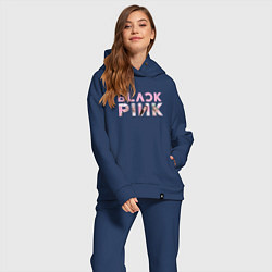 Женский костюм оверсайз Blackpink logo Jisoo Lisa Jennie Rose, цвет: тёмно-синий — фото 2