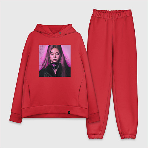 Женский костюм оверсайз Blackpink Jennie аниме рисунок / Красный – фото 1