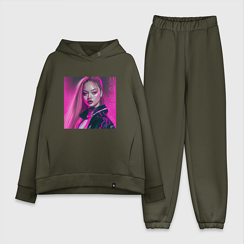 Женский костюм оверсайз Blackpink Lisa аниме рисунок / Хаки – фото 1