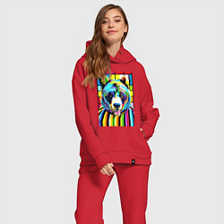 Женский костюм оверсайз Медвежья мордашка - поп-арт - нейросеть, цвет: красный — фото 2