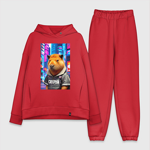 Женский костюм оверсайз Cool capybara - urban style - neural network / Красный – фото 1