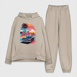 Женский костюм оверсайз Автомобиль на пляже, цвет: миндальный