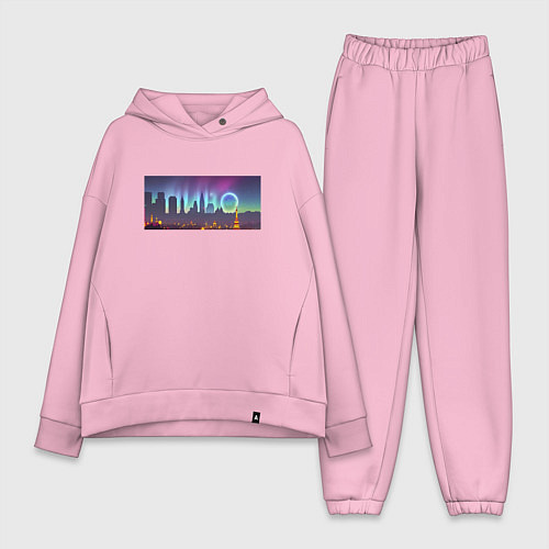 Женский костюм оверсайз Скрытый текст Пиво / Светло-розовый – фото 1