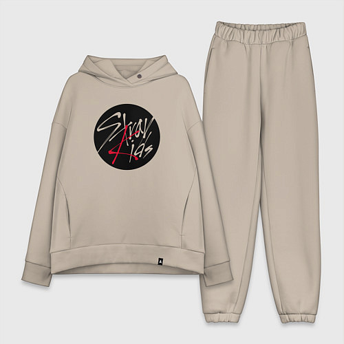 Женский костюм оверсайз Stray Kids logo / Миндальный – фото 1