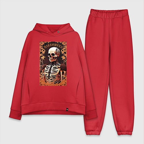 Женский костюм оверсайз Gothic skeleton - floral pattern / Красный – фото 1