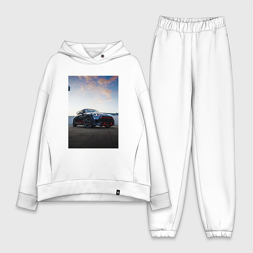 Женский костюм оверсайз Авто на фоне неба / Белый – фото 1