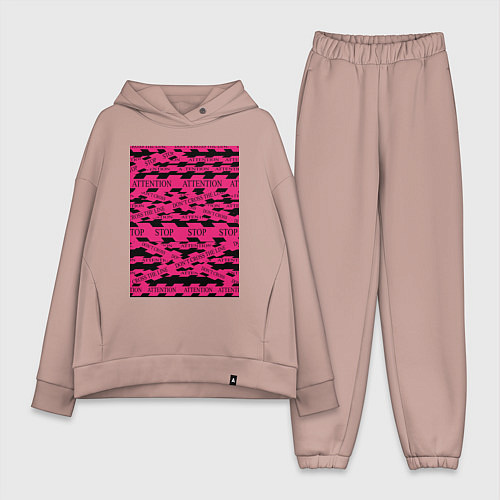 Женский костюм оверсайз Розовая стоп лента Абстракция с заградительной лен / Пыльно-розовый – фото 1