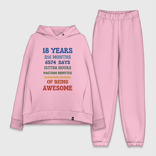 Женский костюм оверсайз 18 лет в месяцах - днях - часах - минутах - секунд / Светло-розовый – фото 1