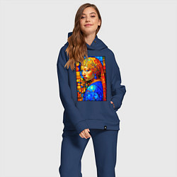 Женский костюм оверсайз Девушка с жемчужной серёжкой - мозаика, цвет: тёмно-синий — фото 2
