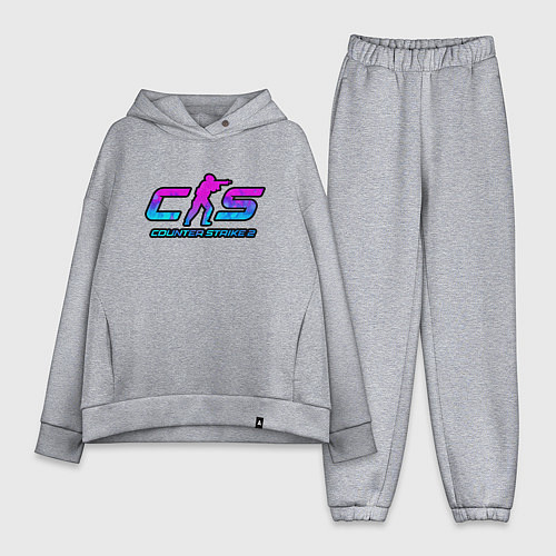 Женский костюм оверсайз КС 2 лого неон / Меланж – фото 1