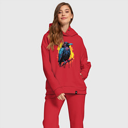Женский костюм оверсайз Яркий ворон - красочная птица, цвет: красный — фото 2