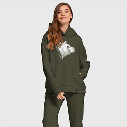 Женский костюм оверсайз Голова улыбающегося медведя, цвет: хаки — фото 2