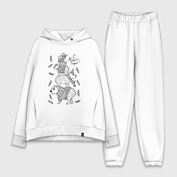 Женский костюм оверсайз Новогодние капибары - раскраска, цвет: белый