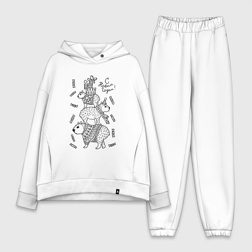 Женский костюм оверсайз Новогодние капибары - раскраска / Белый – фото 1