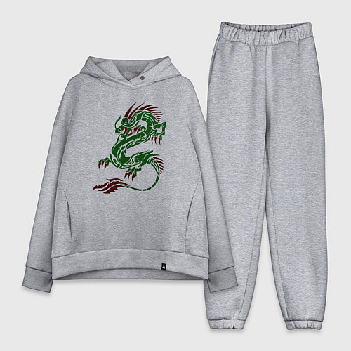Женский костюм оверсайз Символ года - зелёный дракон / Меланж – фото 1