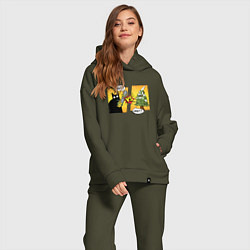 Женский костюм оверсайз Кот против елки, цвет: хаки — фото 2