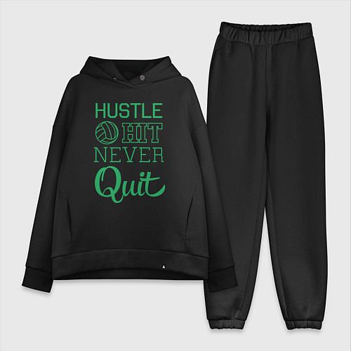Женский костюм оверсайз Hustle hit never quit / Черный – фото 1
