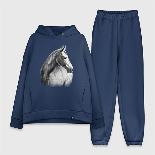 Женский костюм оверсайз Лошадь оглянулась / Тёмно-синий – фото 1