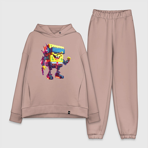 Женский костюм оверсайз Sponge Bob - cyberpunk - ai art / Пыльно-розовый – фото 1