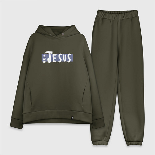 Женский костюм оверсайз Depeche Mode - personal jesus logo / Хаки – фото 1
