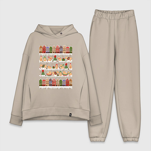 Женский костюм оверсайз Капибара зимой на Новый год / Миндальный – фото 1