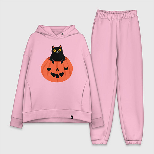 Женский костюм оверсайз Котик в тыкве / Светло-розовый – фото 1